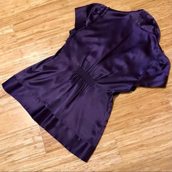 BCBG Max Azaria Purple Silk Deep V Ruffled Blouse - Picture 9 of 9